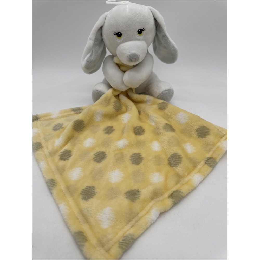 Little Beginnings Soft Puppy Lt Gray Yellow Polka Dot Blanket Lovey Plush Animal
